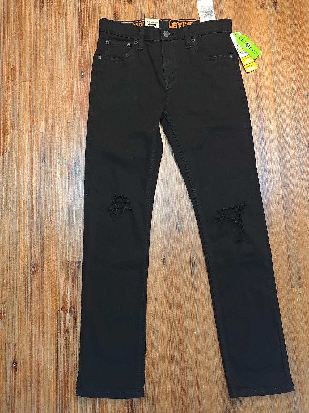 NEW Levis Jeans Boys 14 27x29 Skinny 510 Slim Black Denim Pants Stretch Distress
